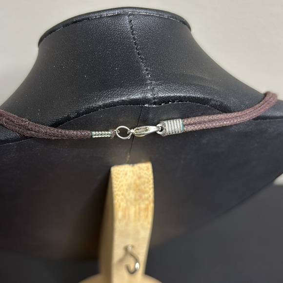 Artisan Emerald Green Malachite Gemstone Glass Wood Metal Cord Necklace - Picture 6 of 8